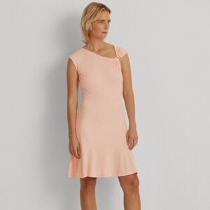 NWT Lauren Ralph Lauren Asymmetrical Jersey Dress Pale‎ Pink Womens Size 6